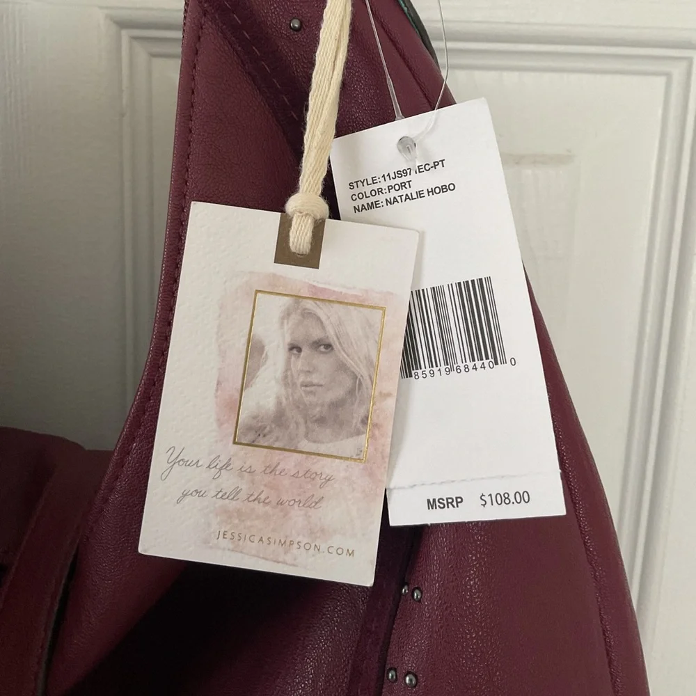 Jessica Simpson Natalie Hobo Bag Burgundy Studded Tassel Shoulder Bag NWT
